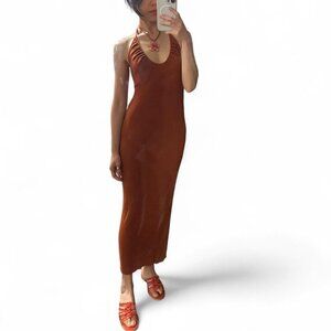 Free people Knit Maxi Halter Dress Burnt Orange 🍊‎ size xsmall